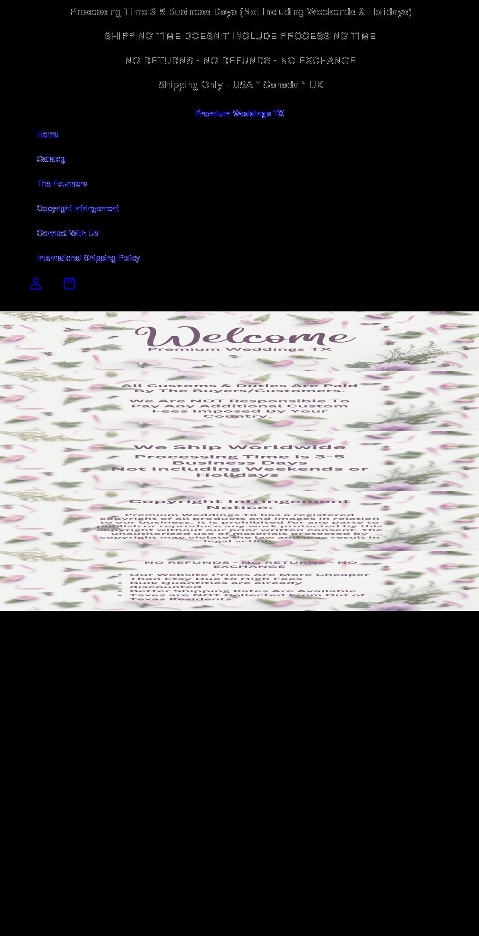 premiumweddingstx.com shopify website screenshot