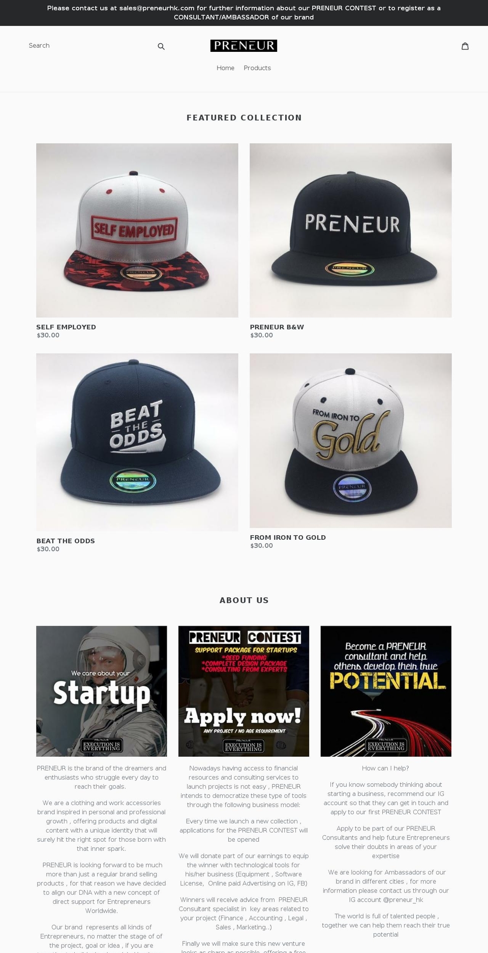 preneurhk.com — Shopify storefront screenshot