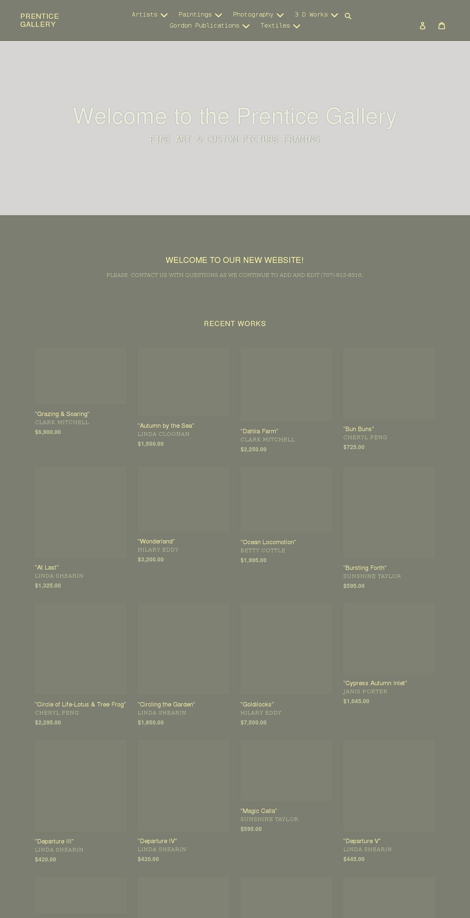 prenticefineart.com shopify website screenshot