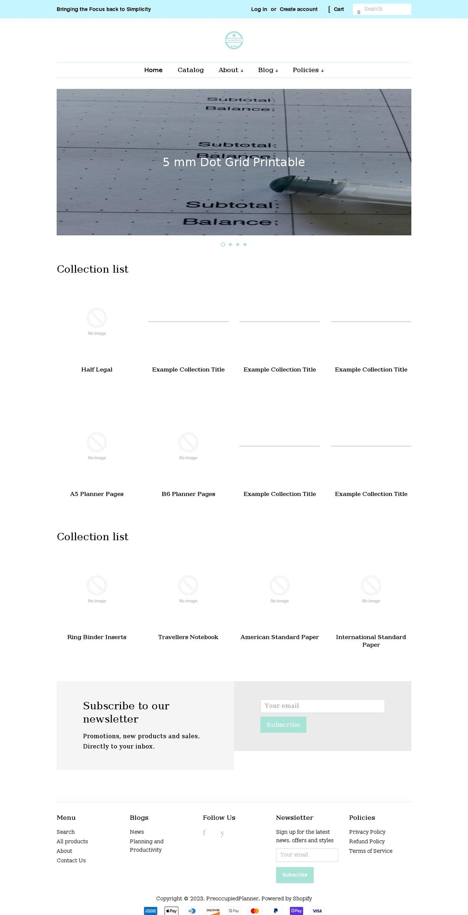 preoccupiedplanner.com shopify website screenshot