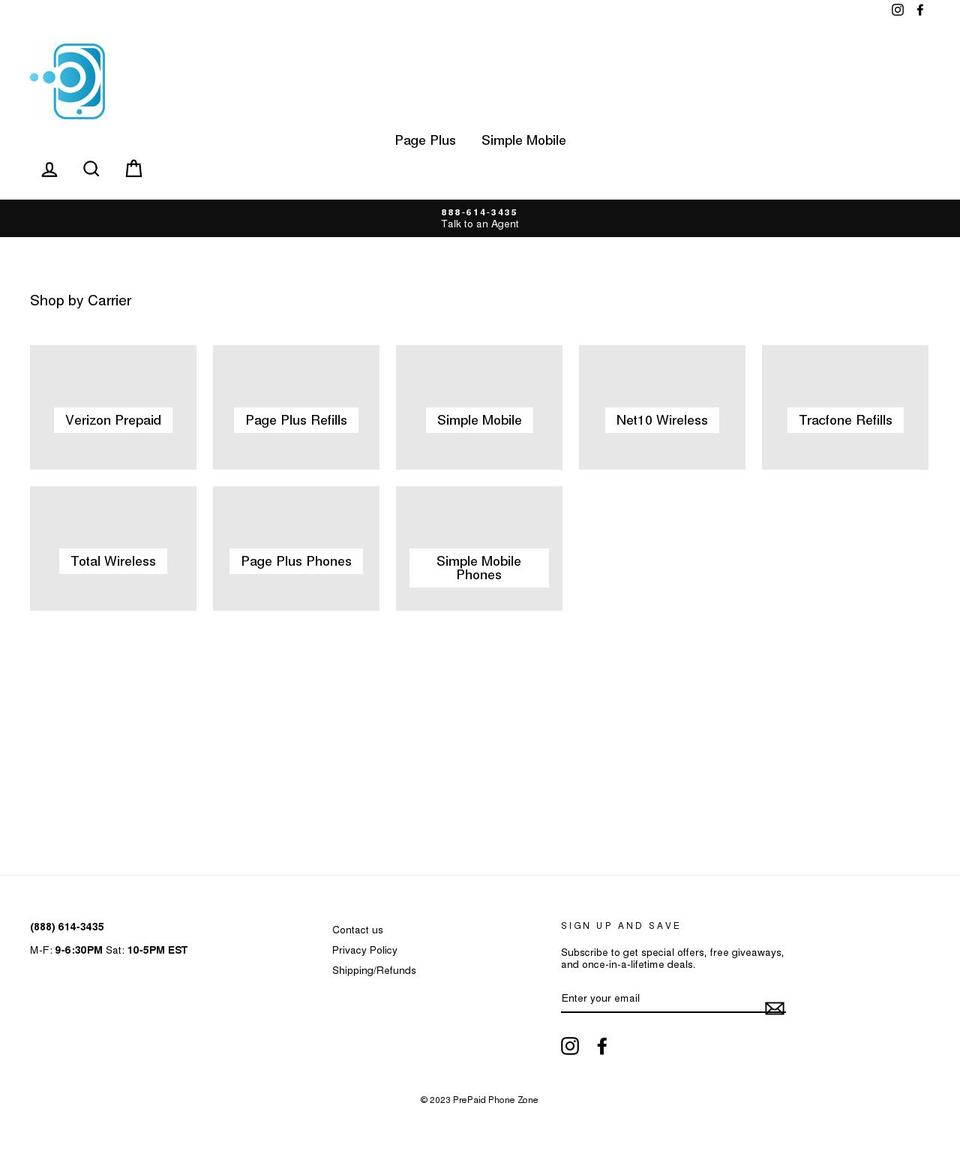 prepaidphonezone.com shopify website screenshot