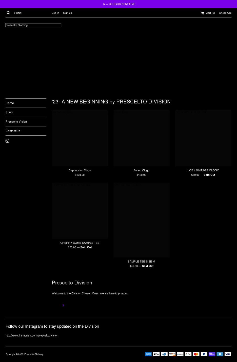 prescelto-division.com shopify website screenshot