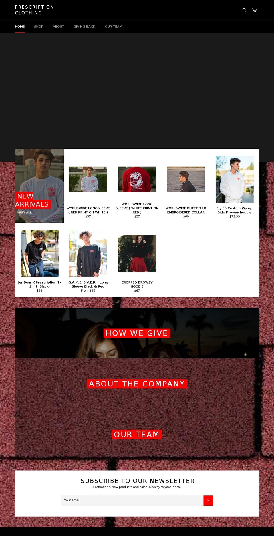 prescriptionclothing.com — Shopify storefront screenshot