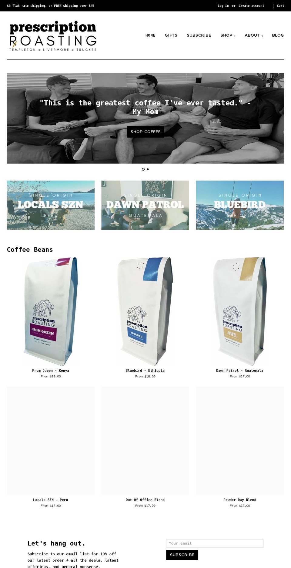 prescriptionroasting.com shopify website screenshot