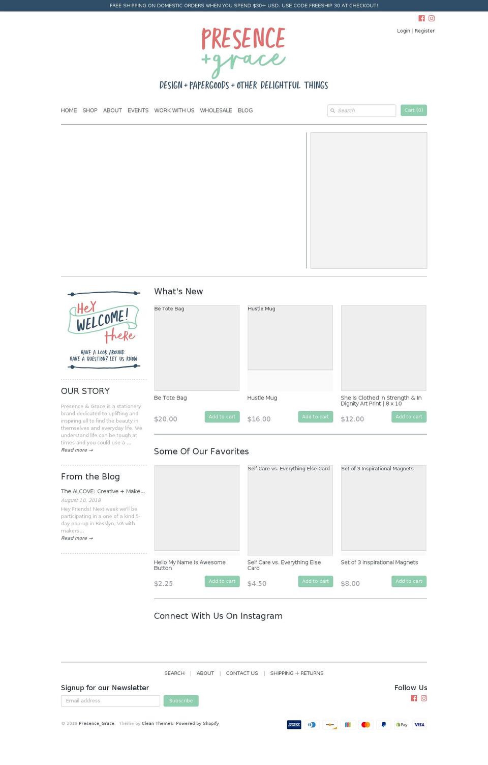 presenceandgrace.com shopify website screenshot