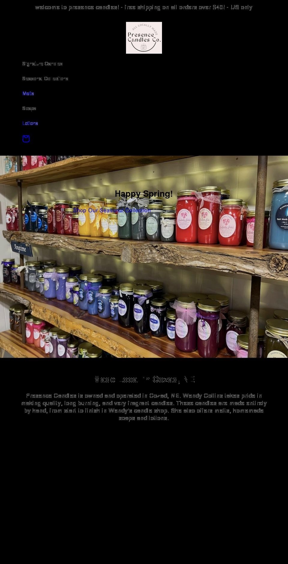 presencecandles.com shopify website screenshot