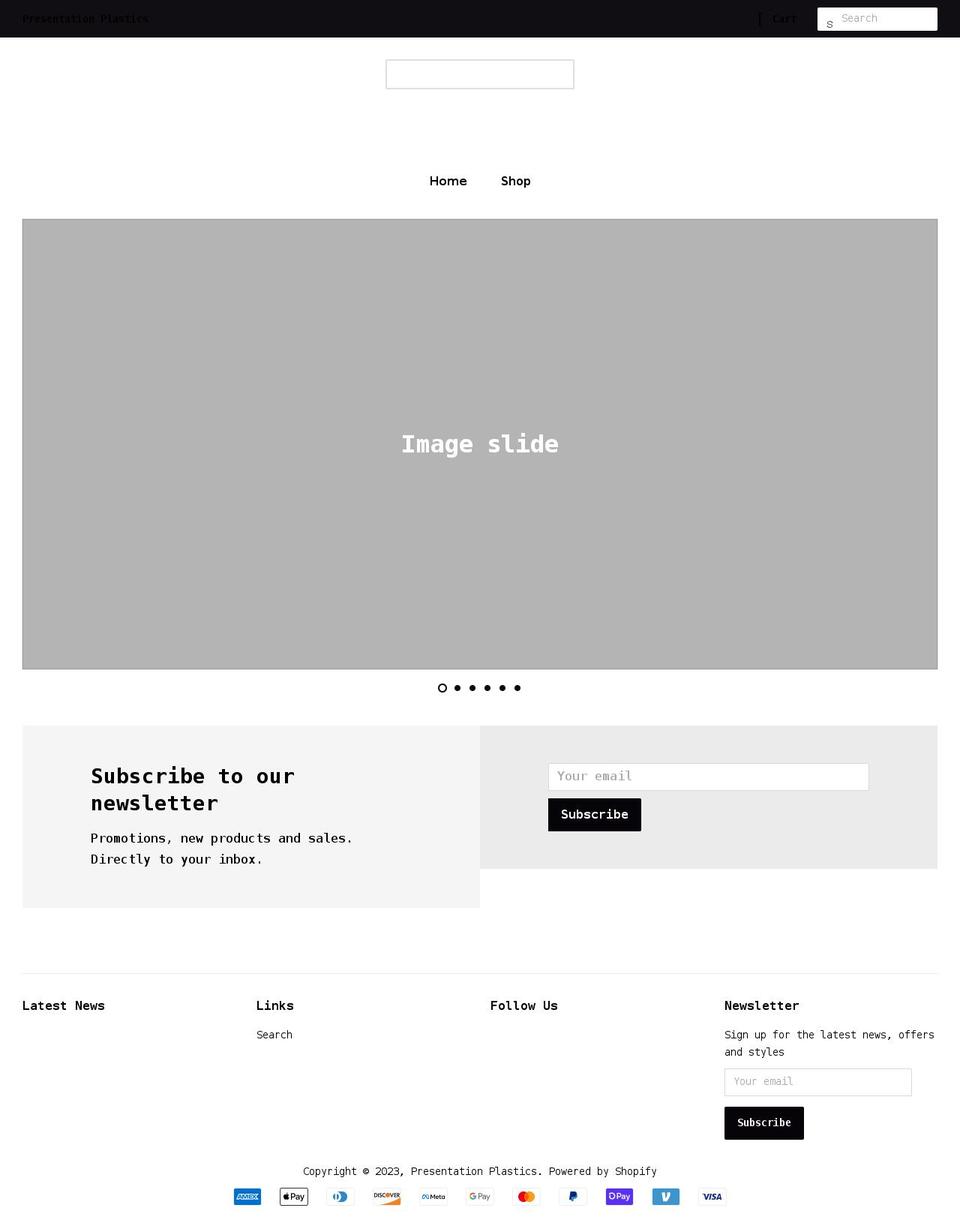 presentationplastics.com shopify website screenshot