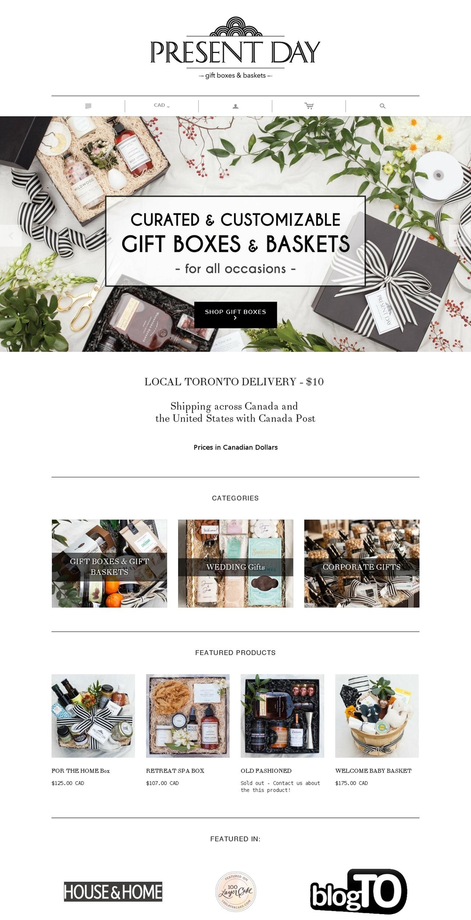 presentdaygifts.ca shopify website screenshot