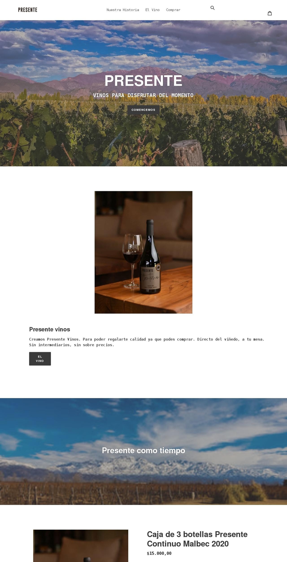 presentevinos.com shopify website screenshot