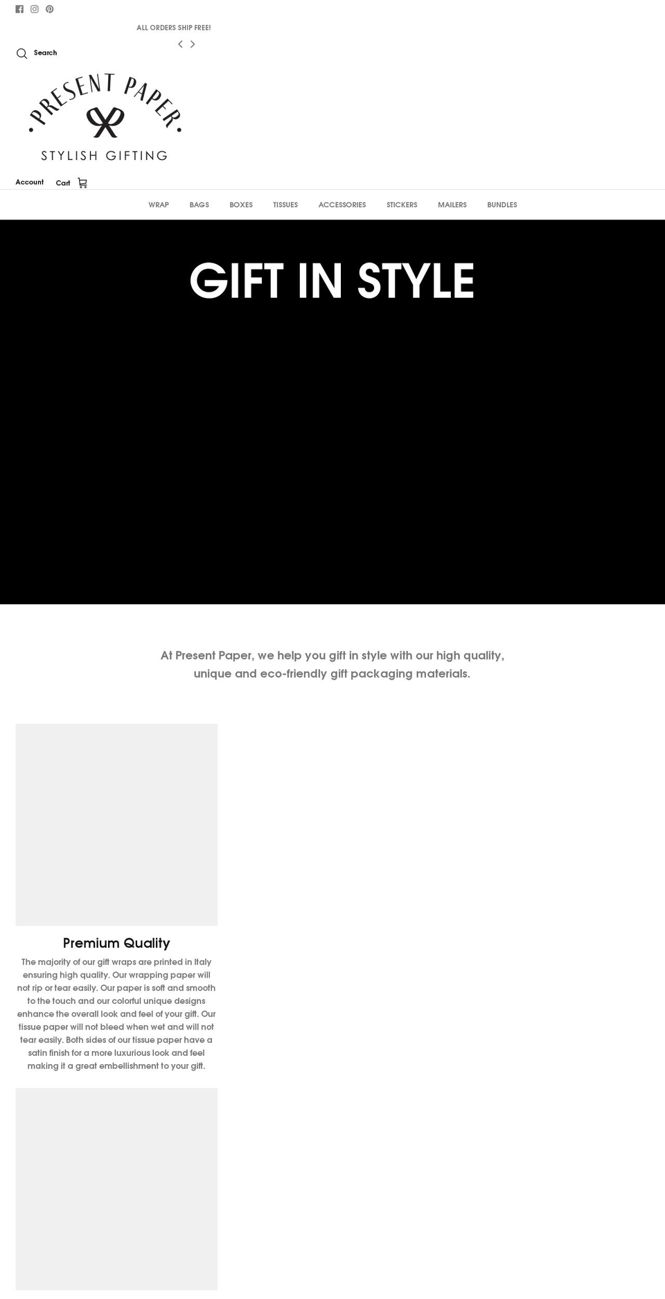 presentpaperstore.com — Shopify storefront screenshot
