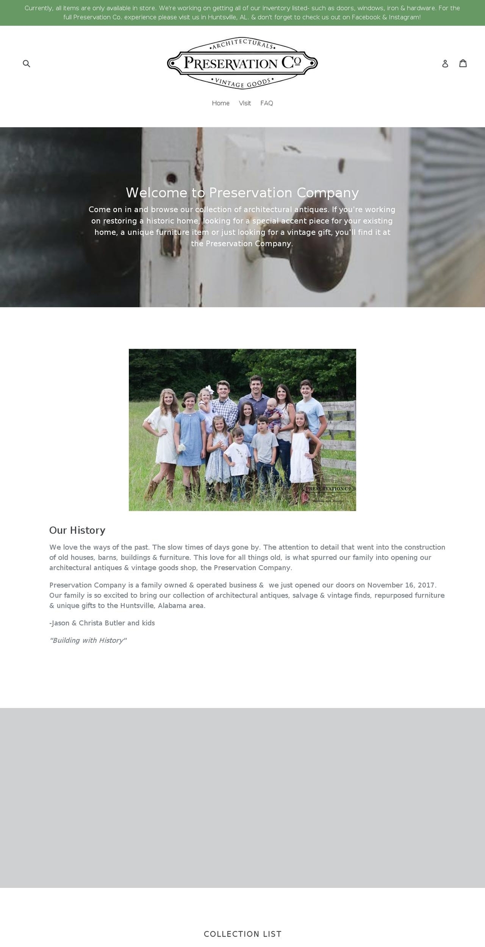 preservationco.com shopify website screenshot