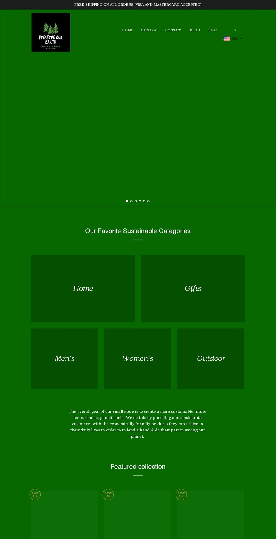preserveourearth.net shopify website screenshot