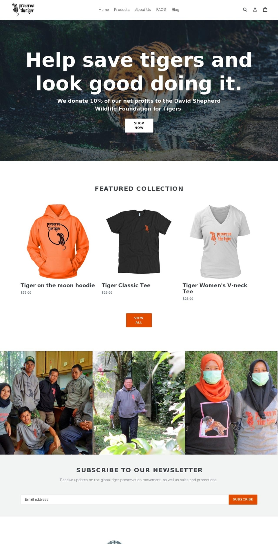 preservethetiger.com shopify website screenshot