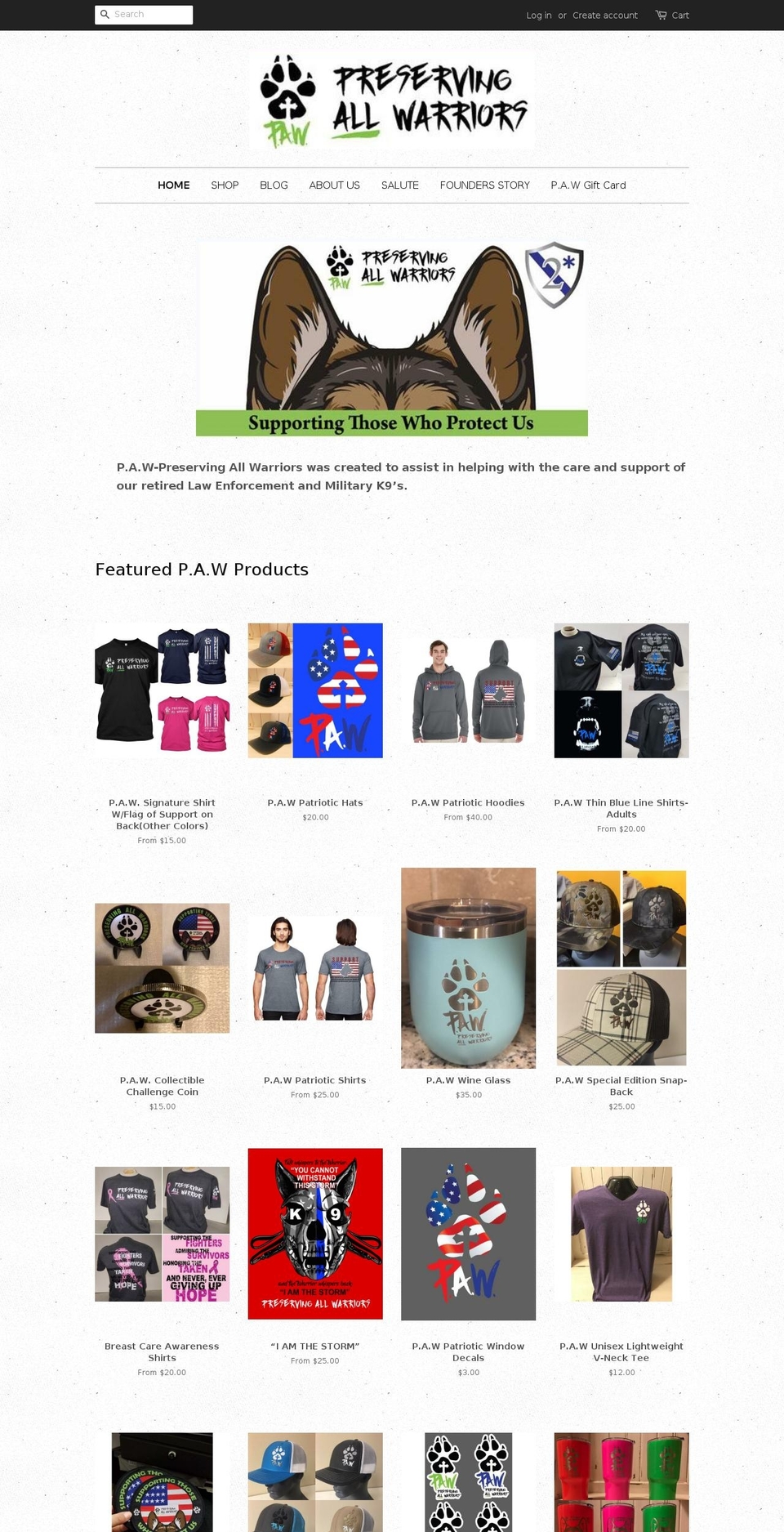 preservingallwarriors.com shopify website screenshot
