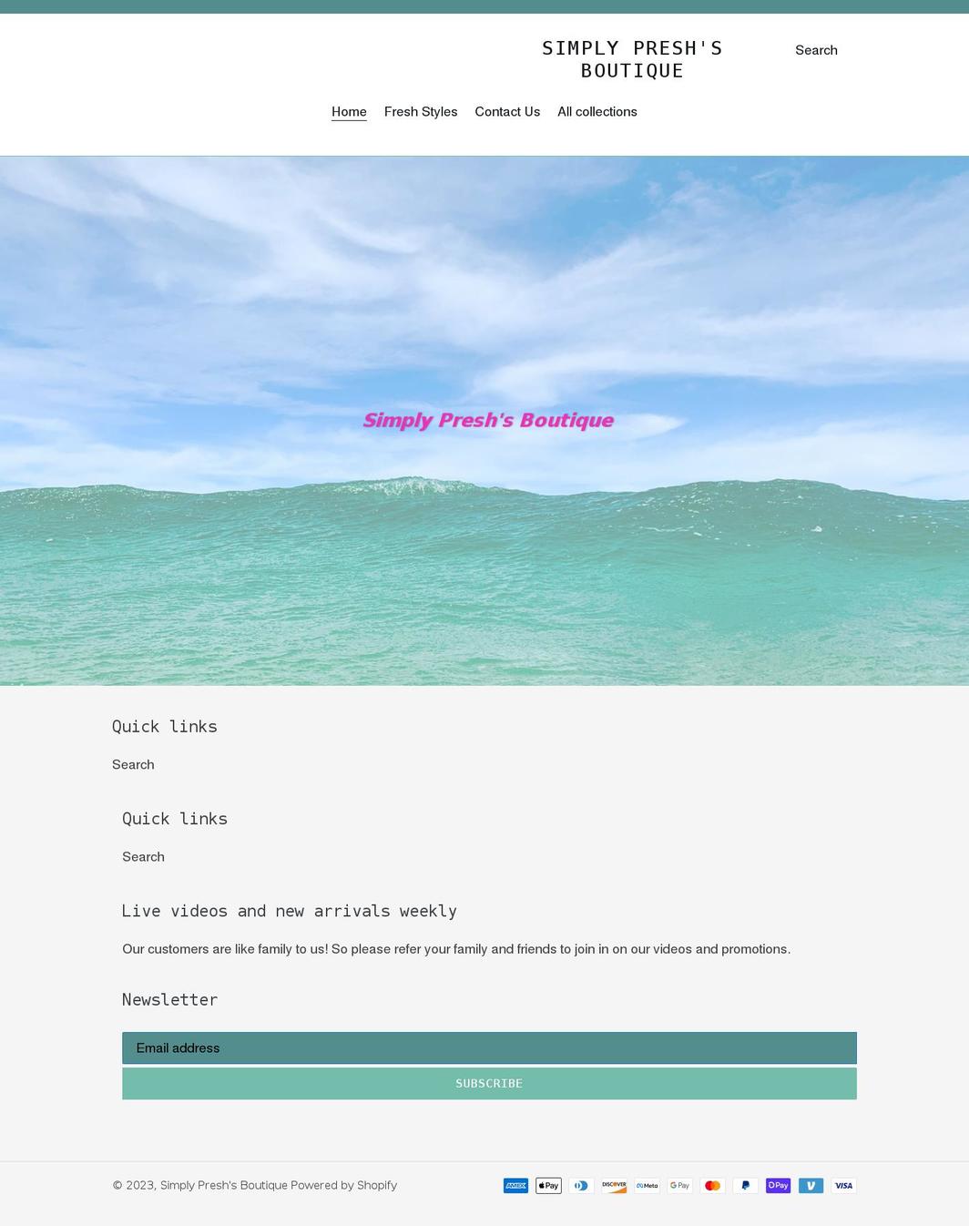 preshstxboutique.com shopify website screenshot
