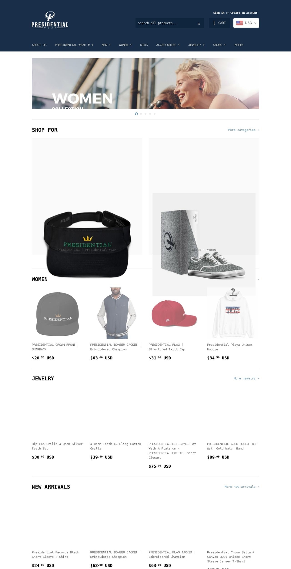 presidentialarticles.com — Shopify storefront screenshot