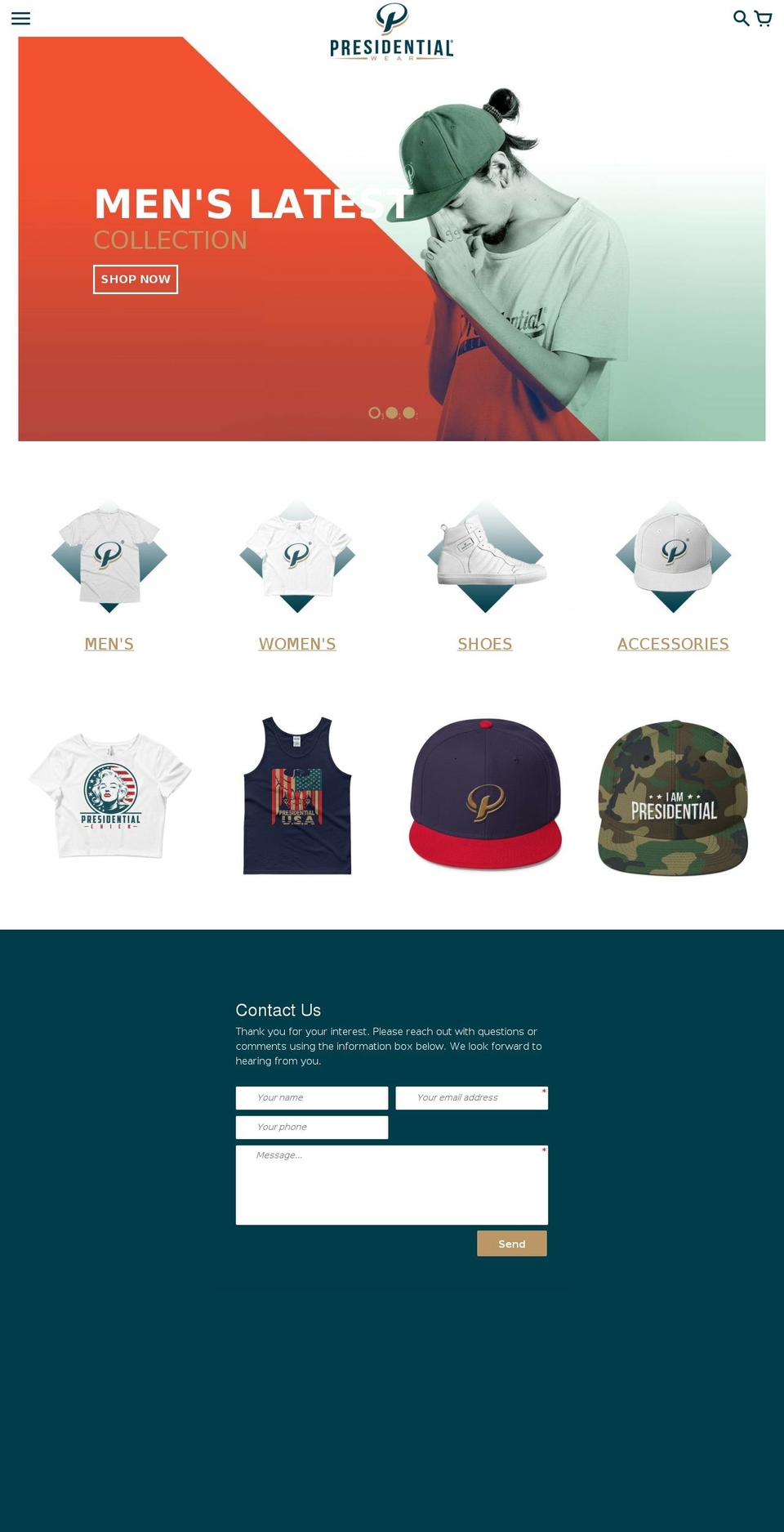 presidentialclothingco.com shopify website screenshot