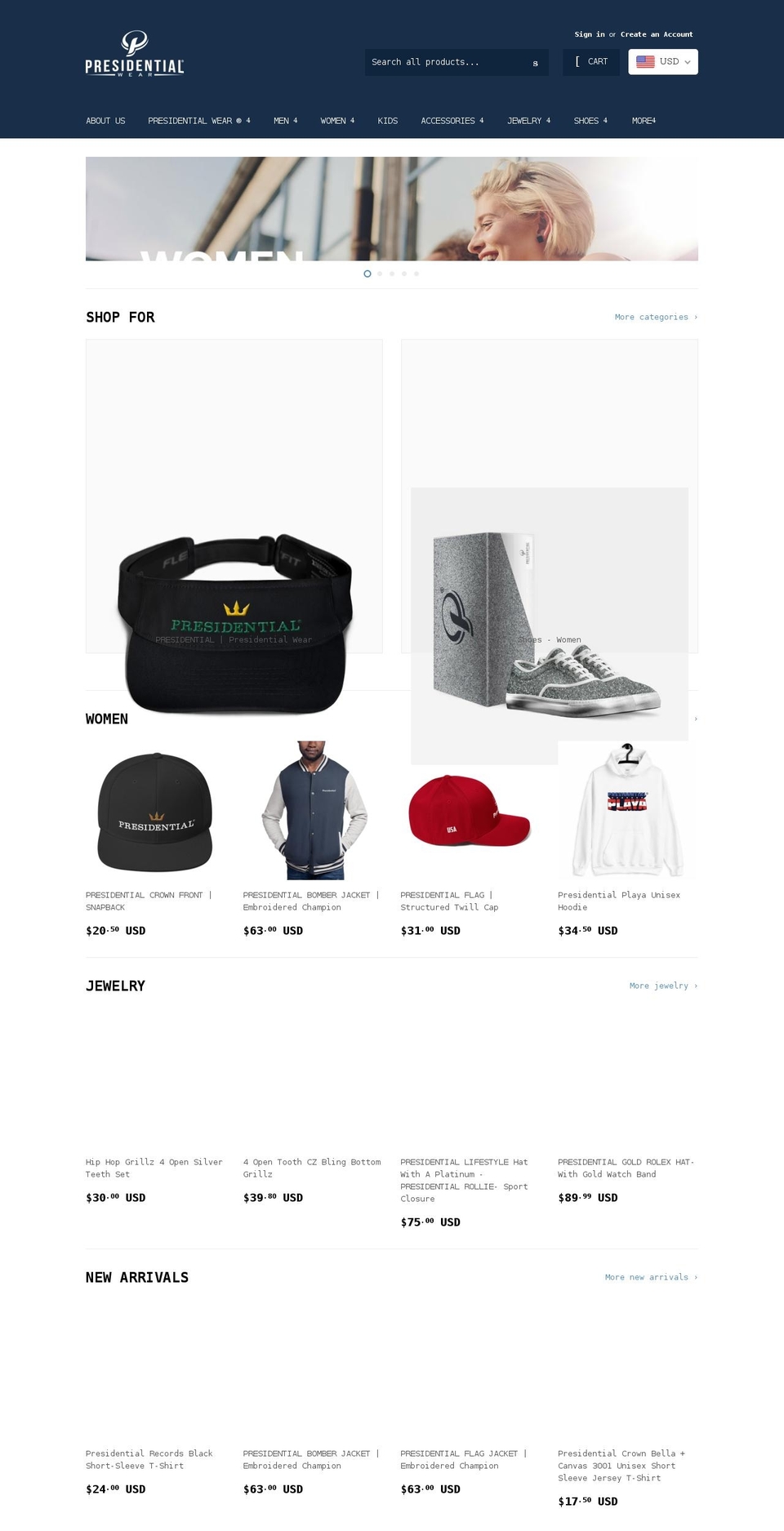 presidentialfemale.com — Shopify storefront screenshot
