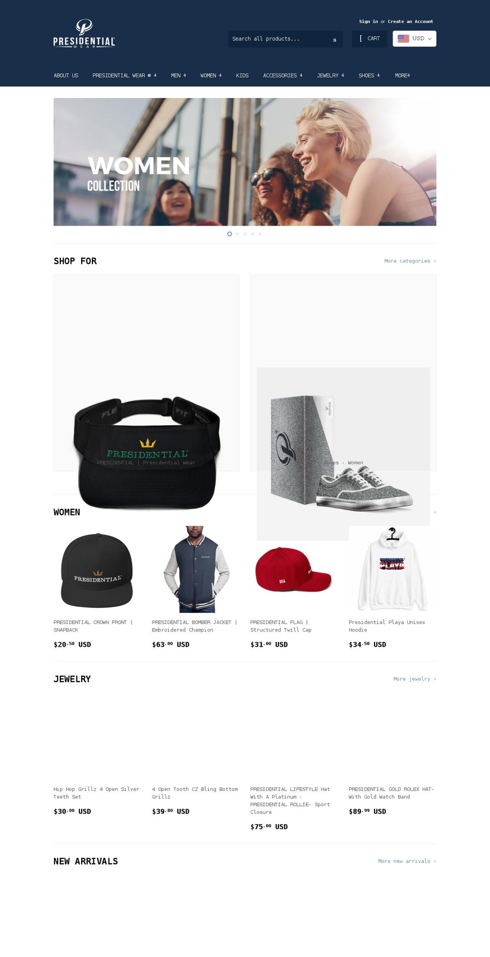 presidentialfemales.com — Shopify storefront screenshot