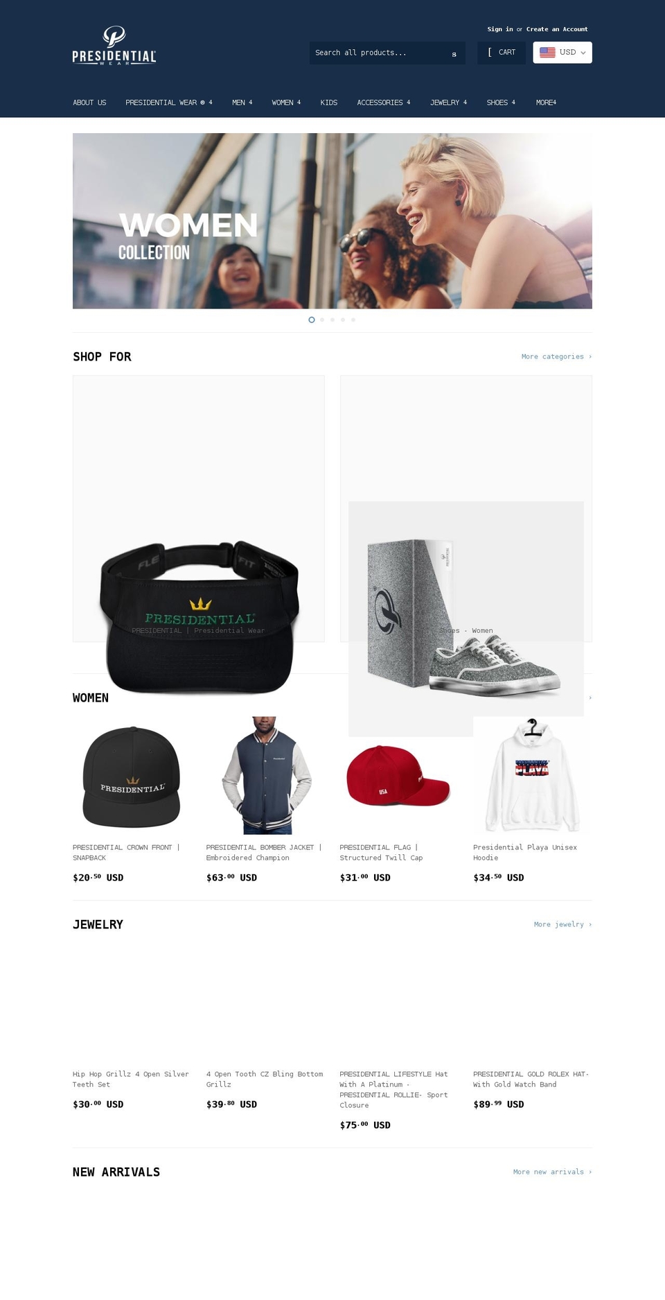 presidentialretail.com — Shopify storefront screenshot