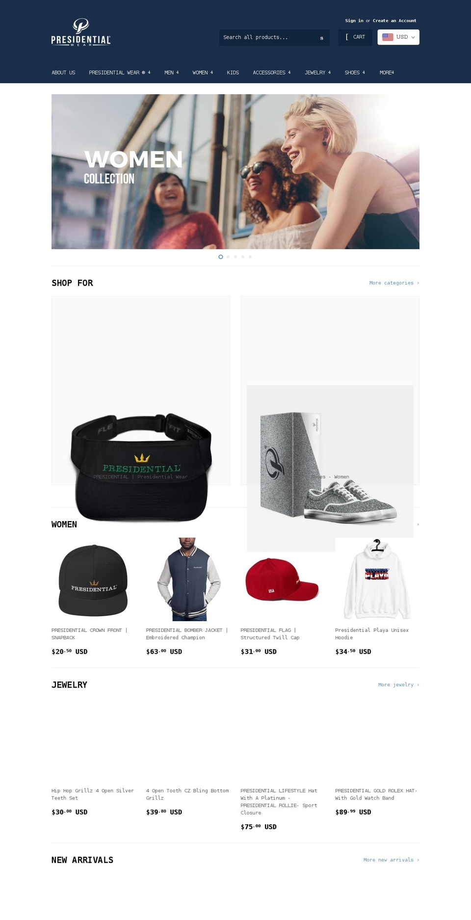 presidentialsapparel.com — Shopify storefront screenshot