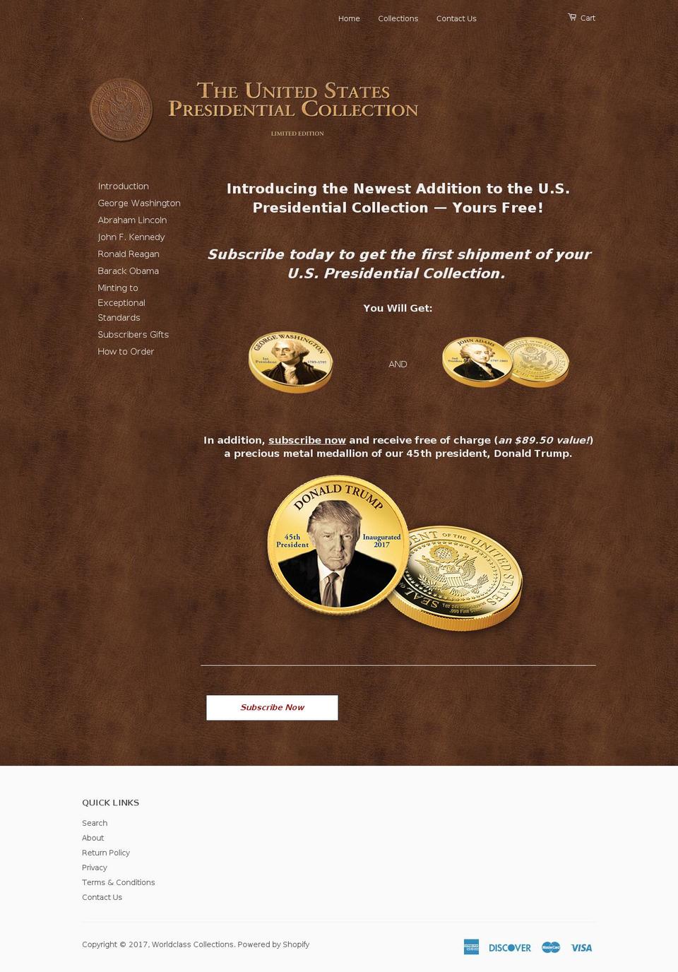 presidentsmedallion.com shopify website screenshot