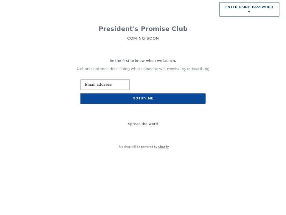 presidentspromiseclub.com shopify website screenshot