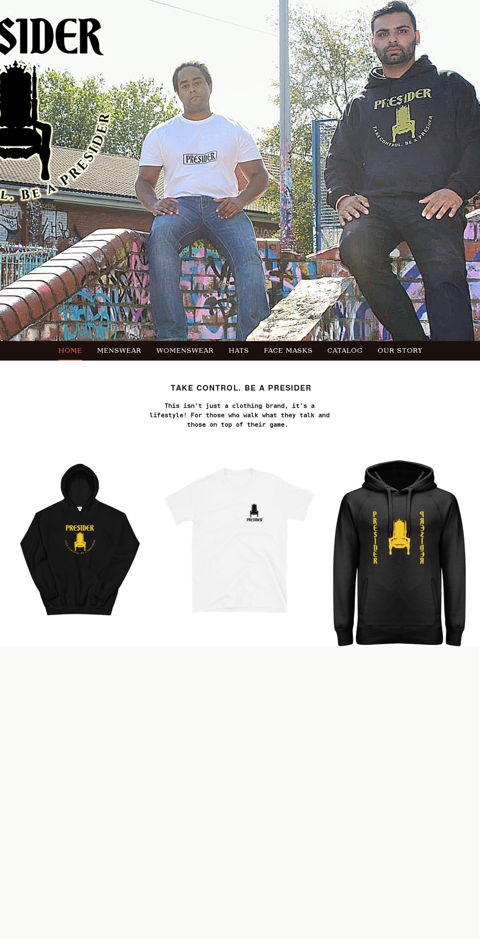 presiderclothing.com shopify website screenshot