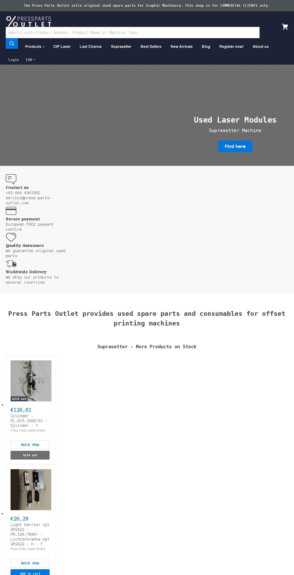 press-parts-outlet.com shopify website screenshot