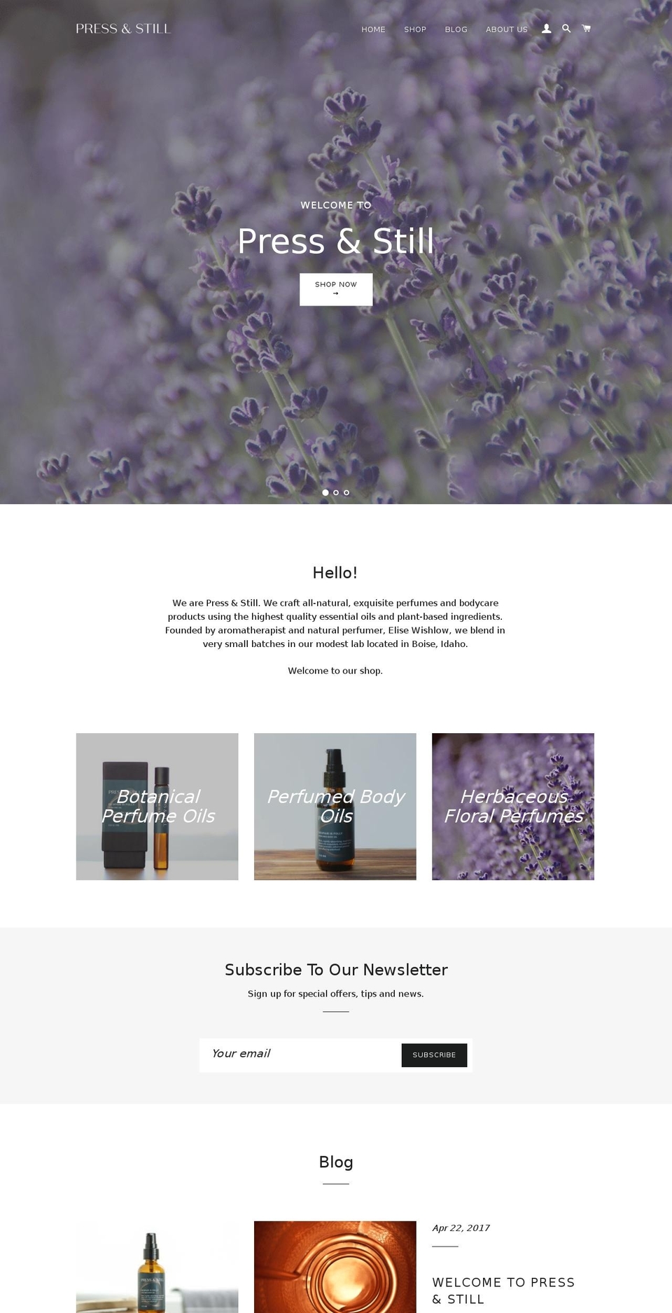 pressandstillnaturals.com — Shopify storefront screenshot