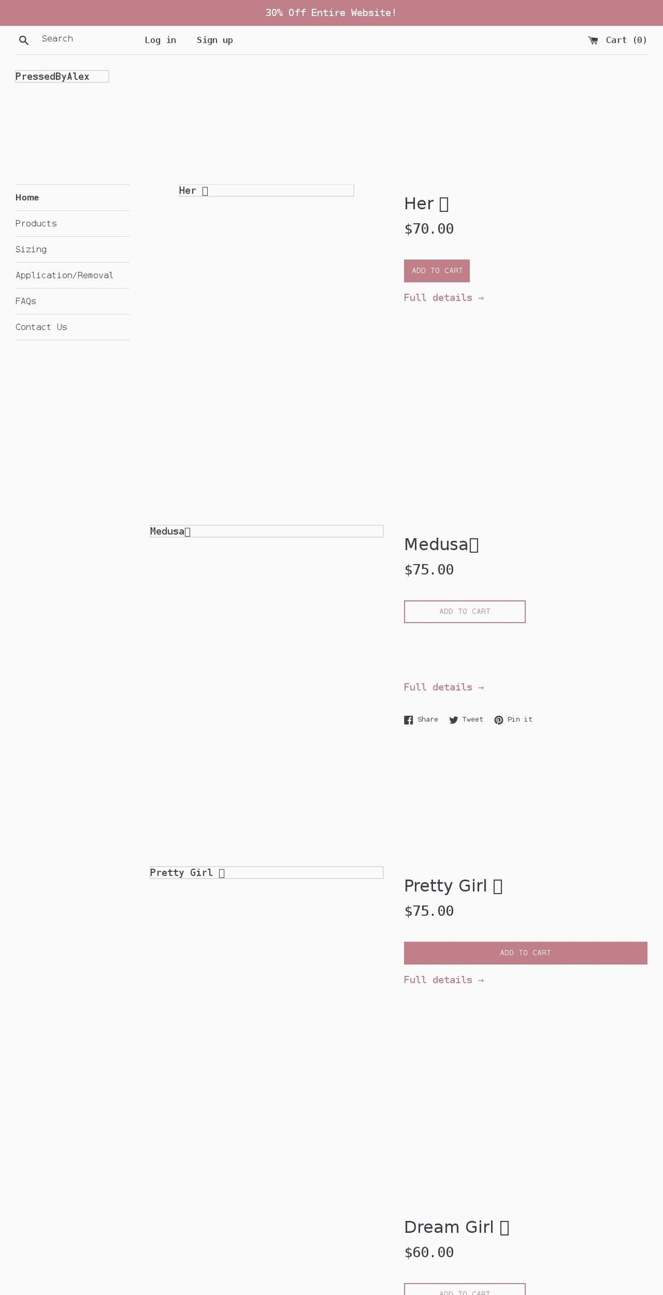 pressedbyalex.com shopify website screenshot