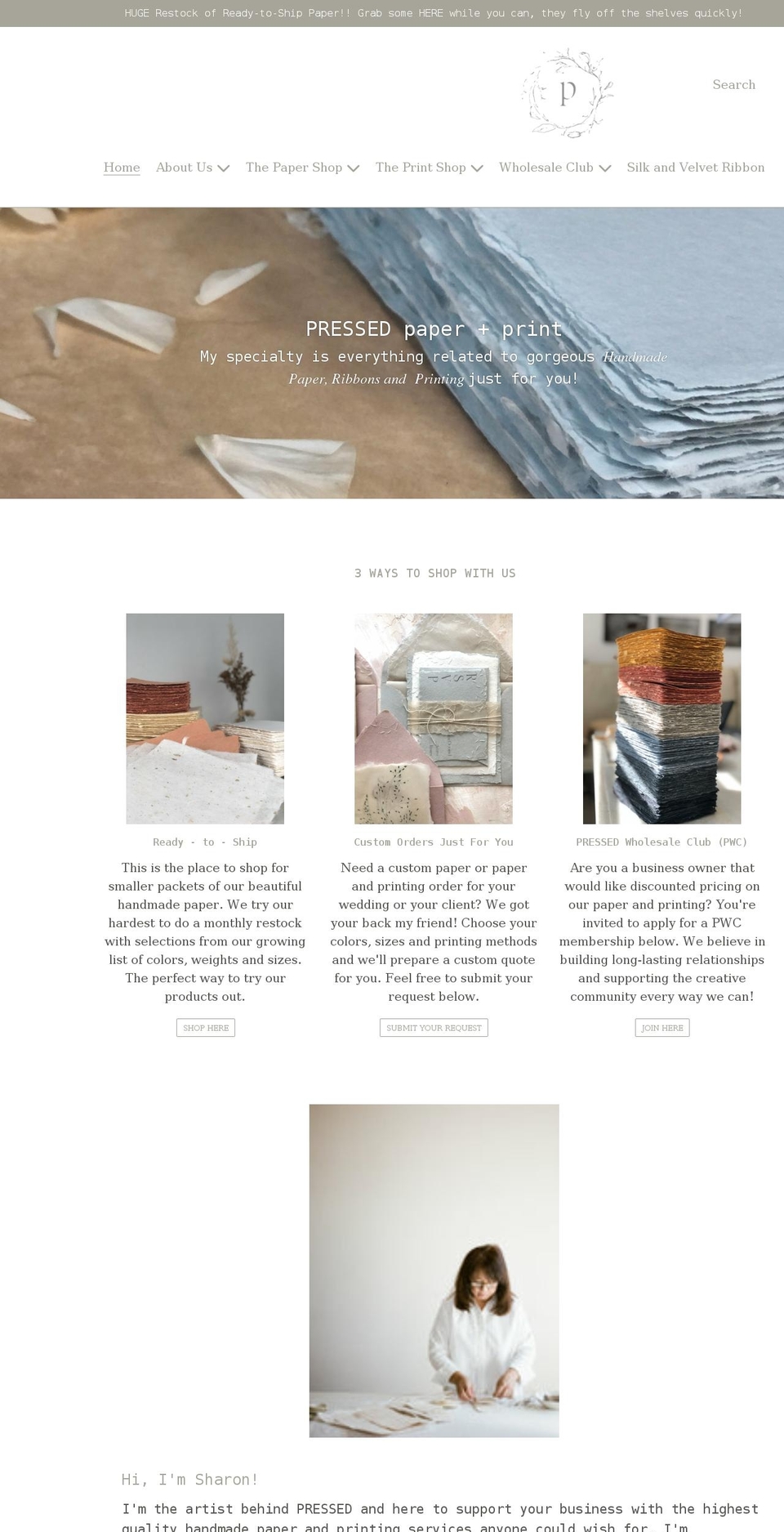 pressedpaper.net shopify website screenshot