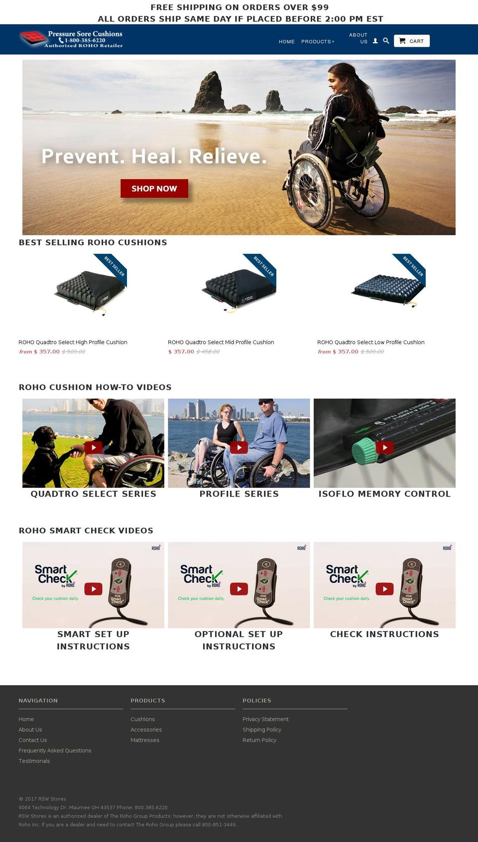 pressuresorecushions.com shopify website screenshot