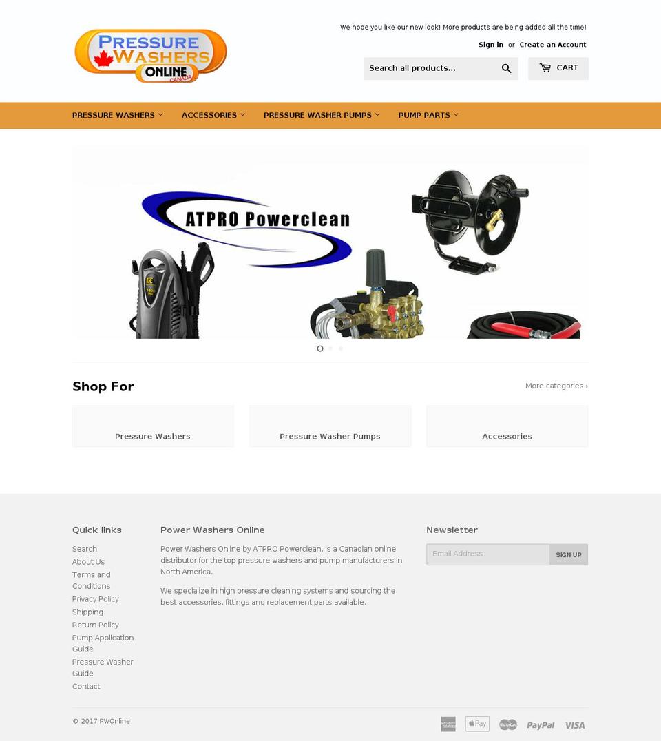 pressurewashersonline.ca shopify website screenshot