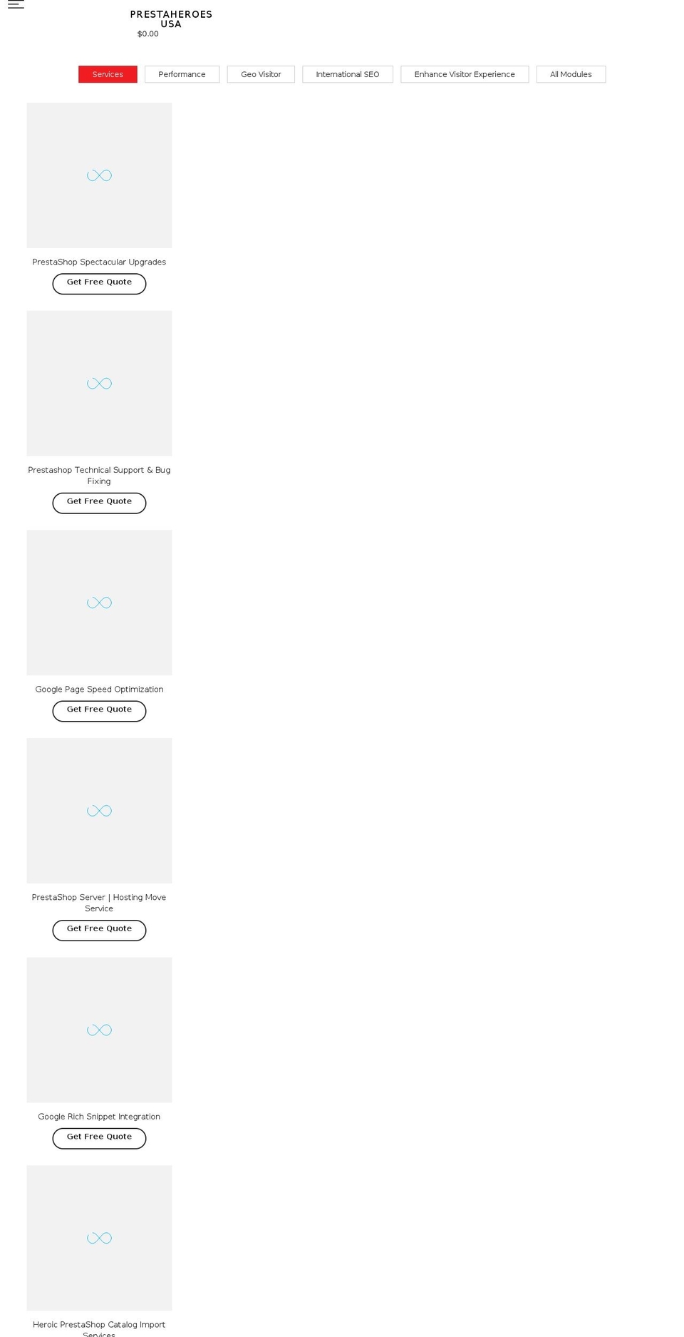 prestaheroes.com shopify website screenshot