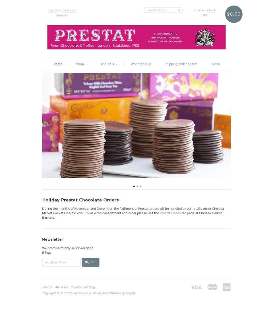 prestat-chocolate.com shopify website screenshot
