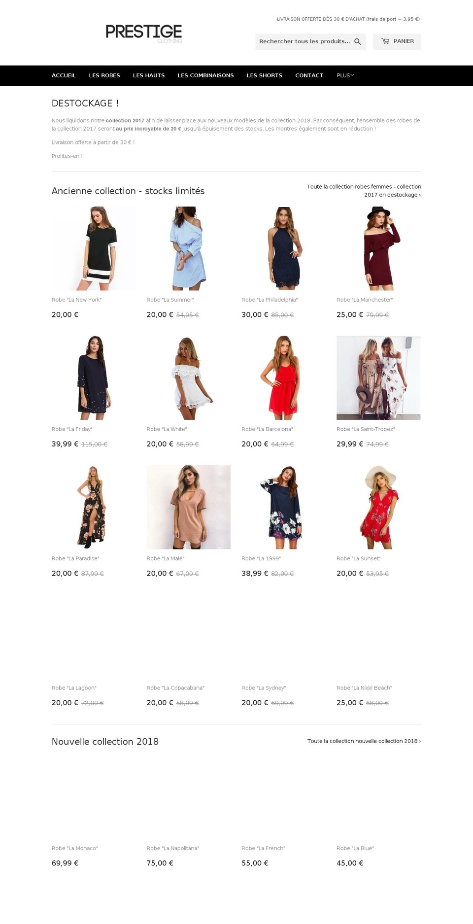 prestige-clothing.com shopify website screenshot