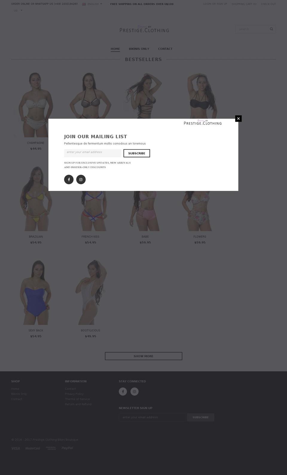 prestige.clothing shopify website screenshot