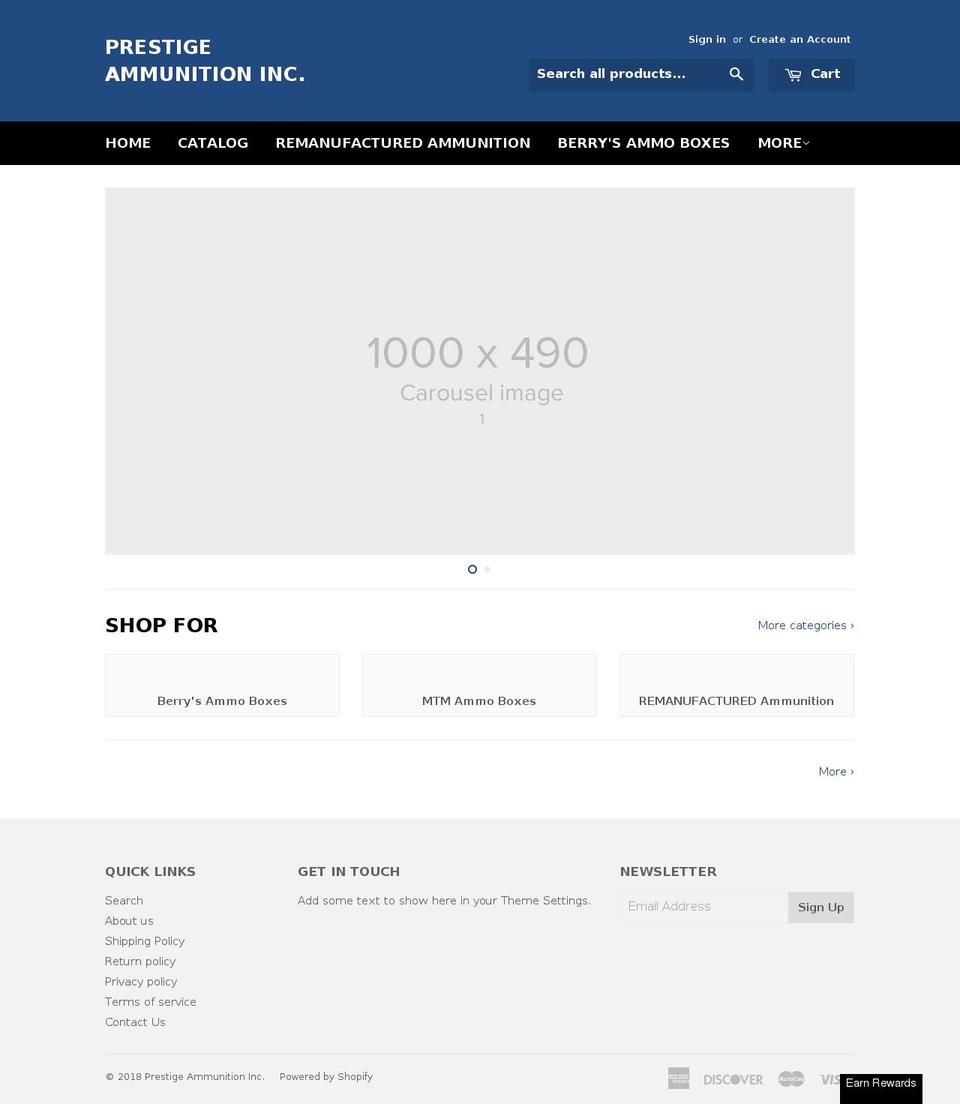 prestigeammunition.com — Shopify storefront screenshot