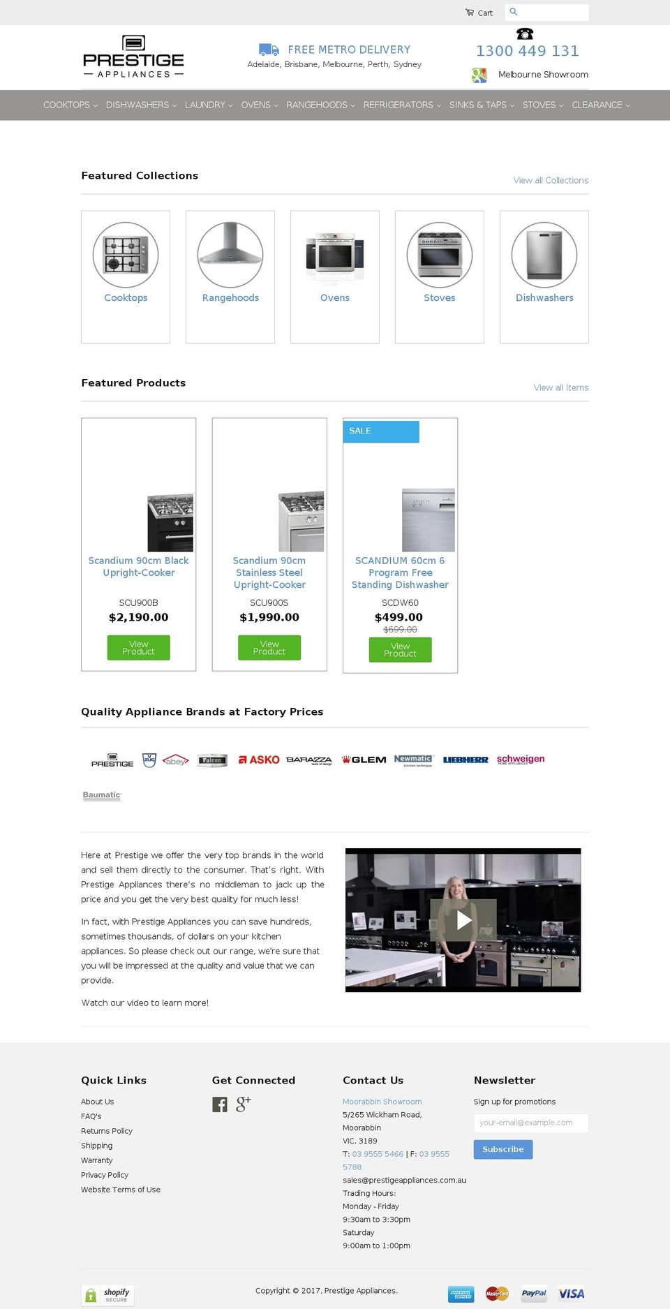 prestigeappliances.com.au shopify website screenshot