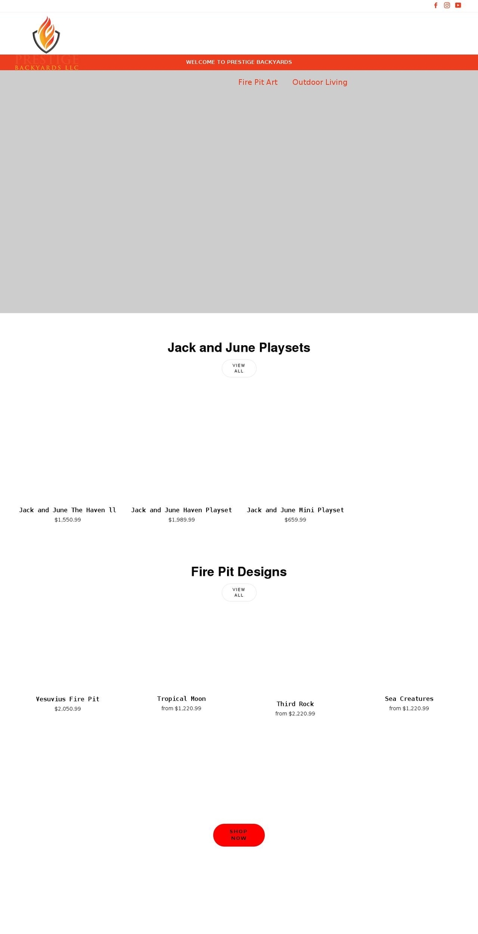 prestigebackyards.com shopify website screenshot