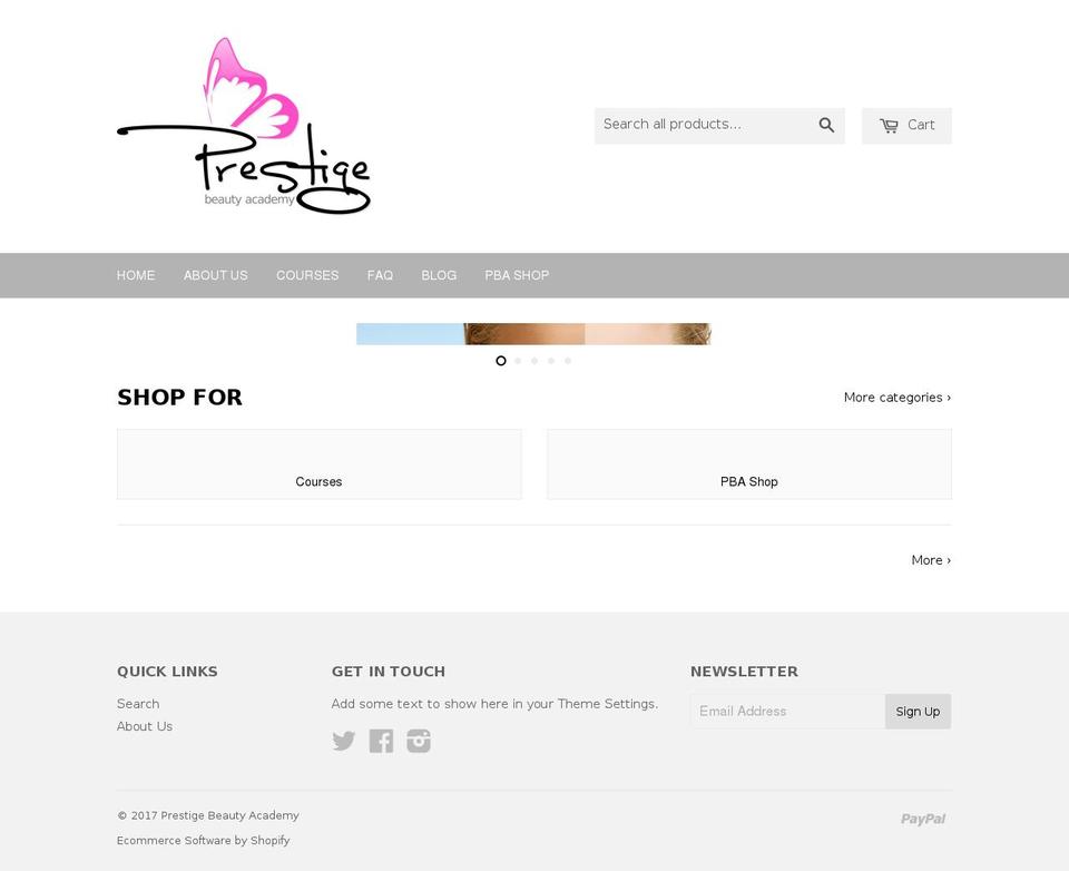 prestigebeautyacademy.org shopify website screenshot