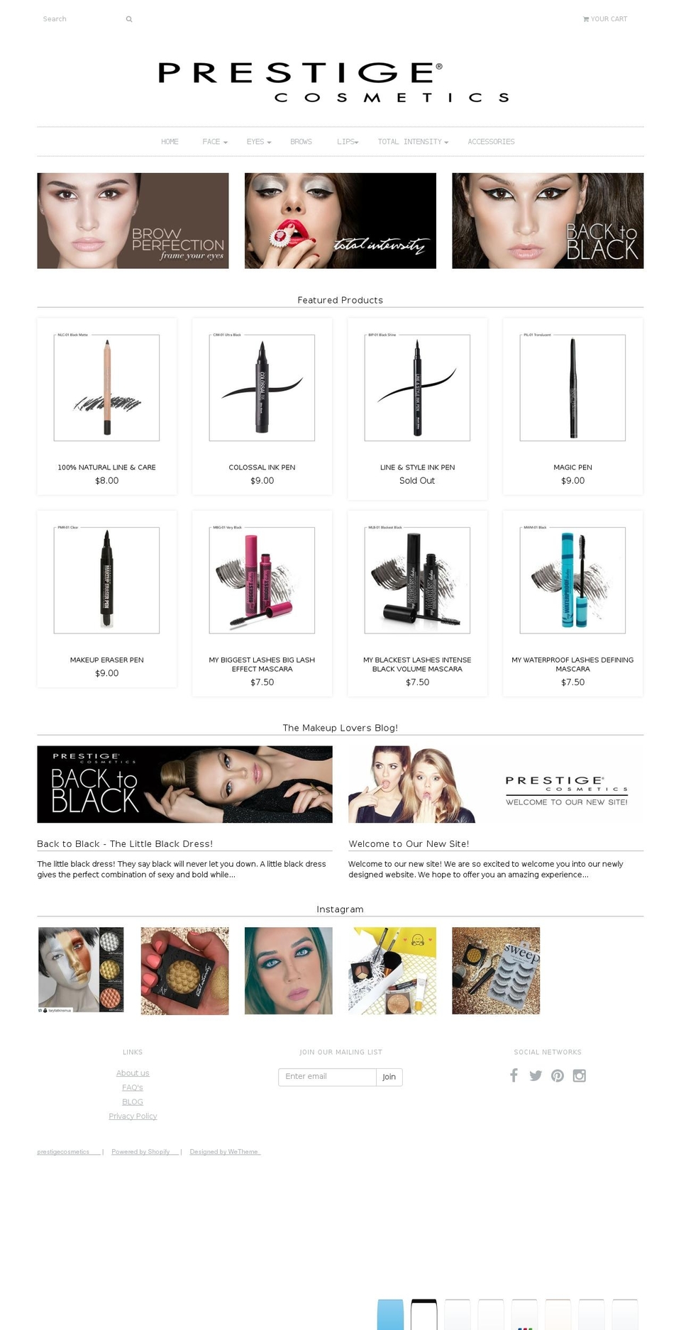 prestigecosmetics.com shopify website screenshot