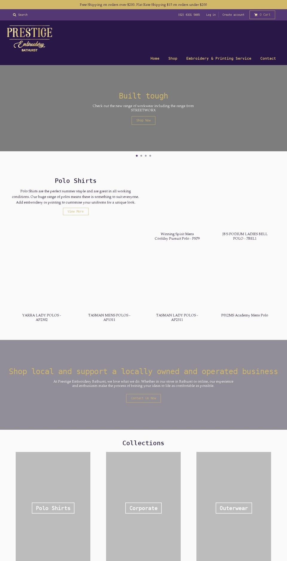 prestigeembroidery.com.au shopify website screenshot