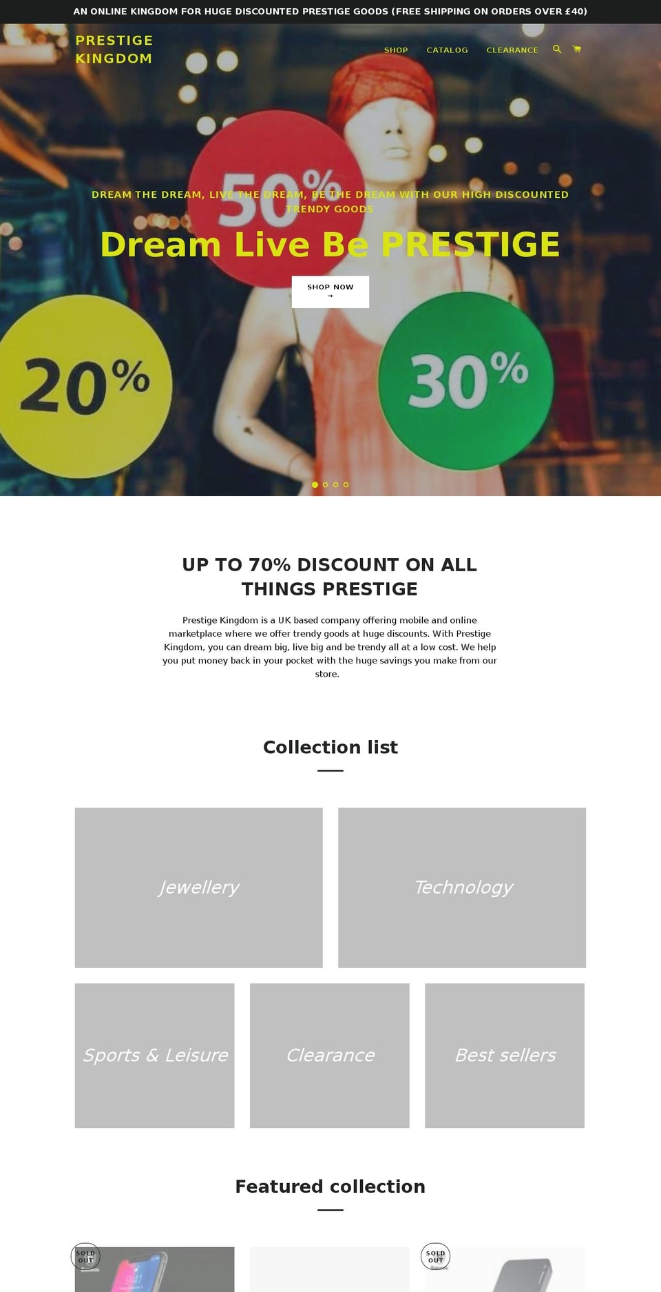 prestigekingdom.com — Shopify storefront screenshot