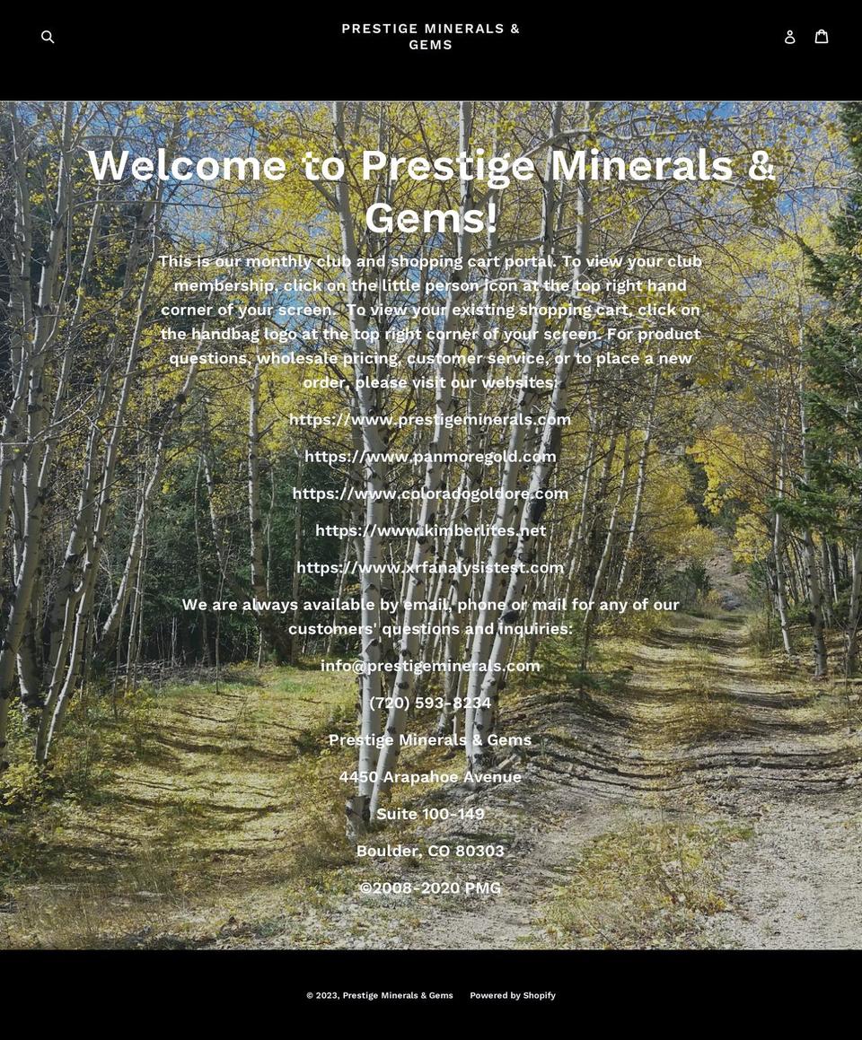 prestigeminerals.myshopify.com shopify website screenshot