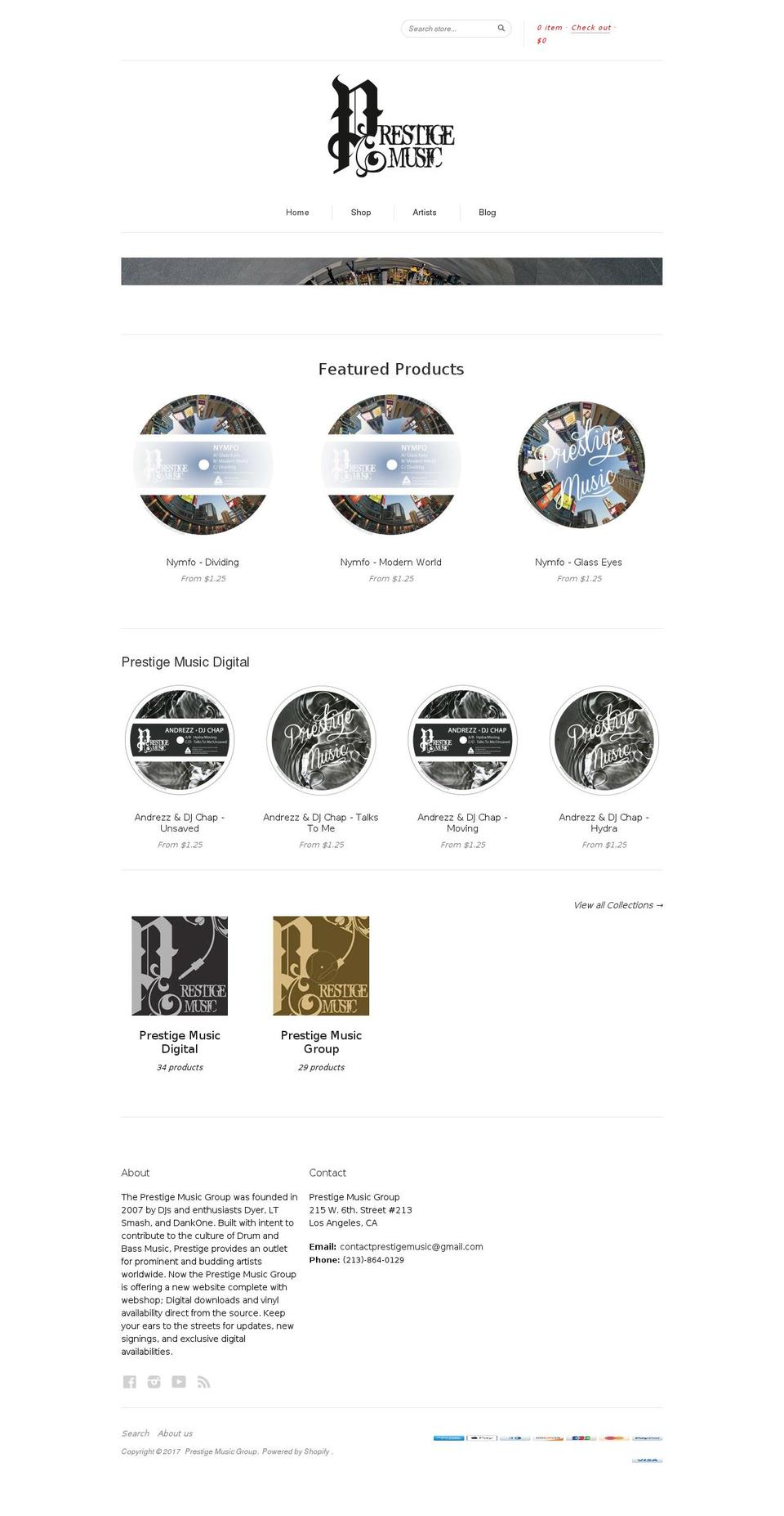 prestigemusicgroup.com shopify website screenshot