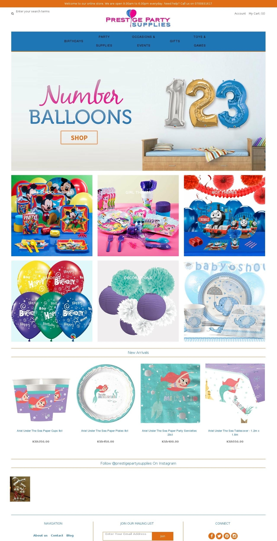 prestigepartysupplies.com — Shopify storefront screenshot