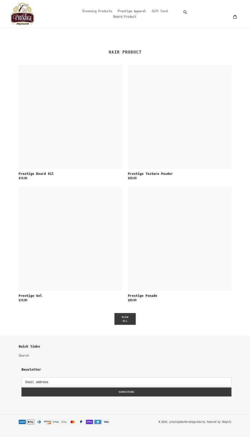 prestigeproducts.org shopify website screenshot