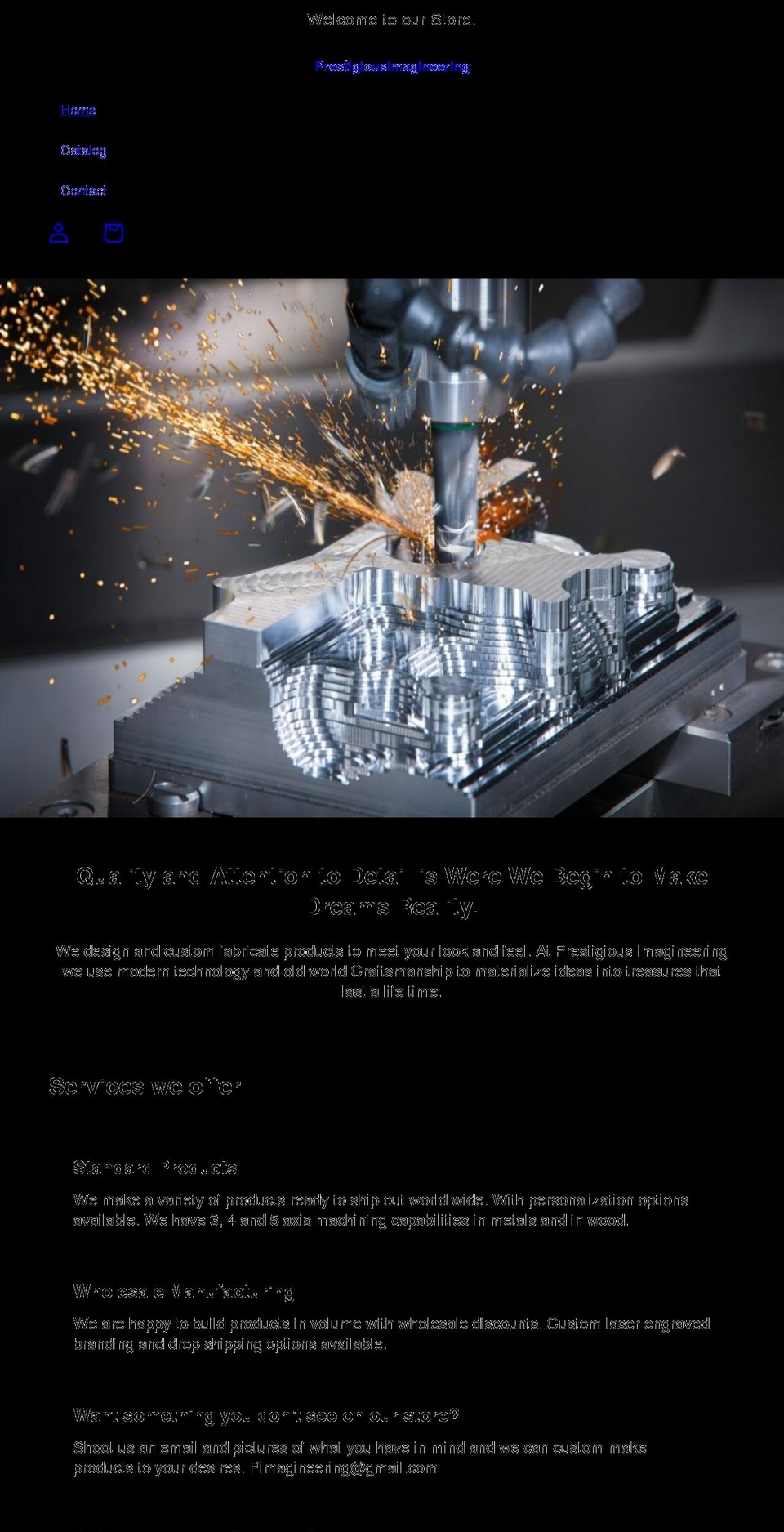 prestigiousimagineering.com shopify website screenshot